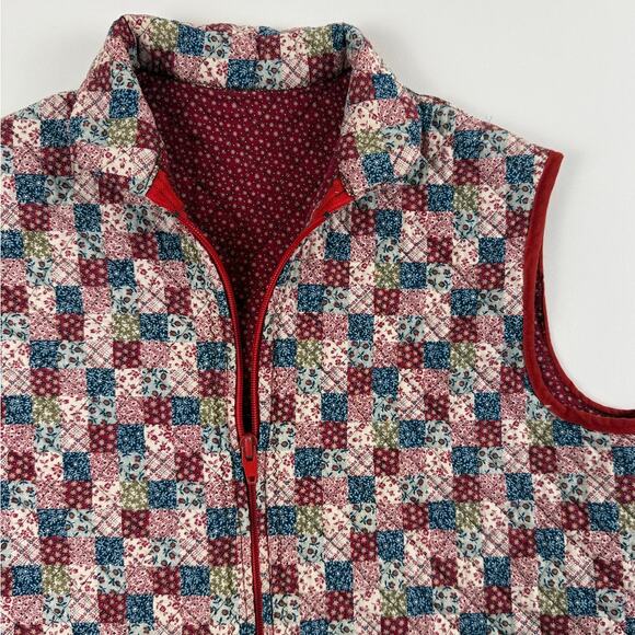 Vintage Handmade Quilted Cottage Grandma Red Quilt Vest W/ Pockets Size Small - Picture 4 of 8
